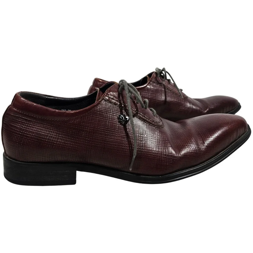 GRIMENTIN Mens Burgundy Textured Leather Oxford Dress Shoes‎ Size 245 US 6.5